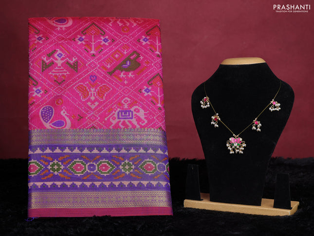 Pink semi tussar saree with matching Neck piece