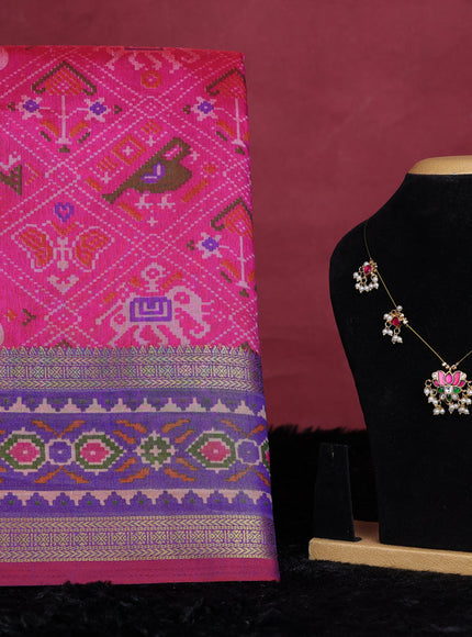 Pink semi tussar saree with matching Neck piece