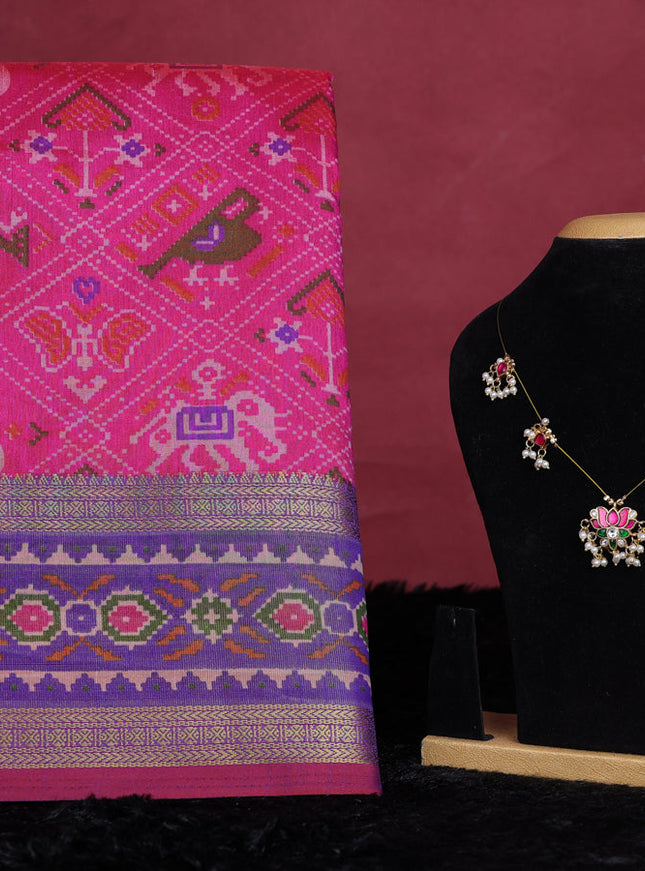 Pink semi tussar saree with matching Neck piece