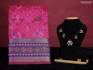 Pink semi tussar saree with matching Neck piece