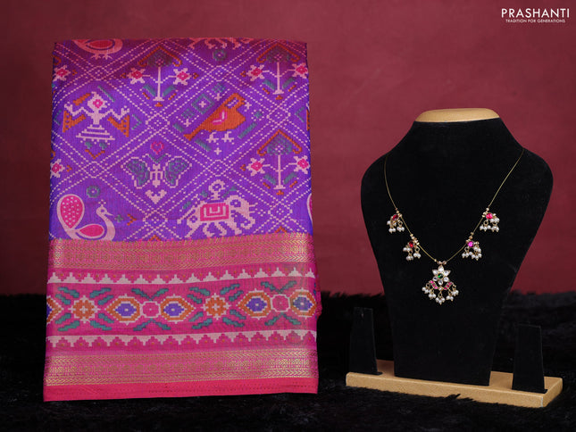 Purple semi tussar saree with matching Neck piece