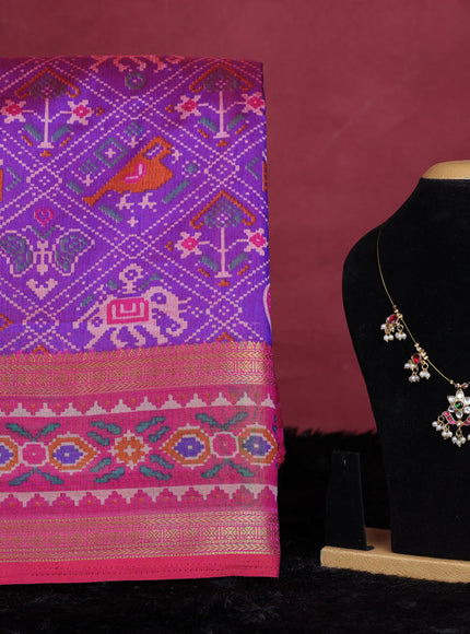Purple semi tussar saree with matching Neck piece