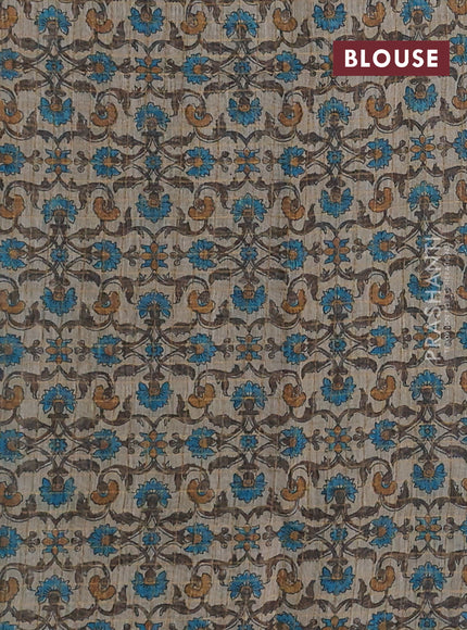 Art chanderi saree teal blue and beige with allover checked pattern and printed border
