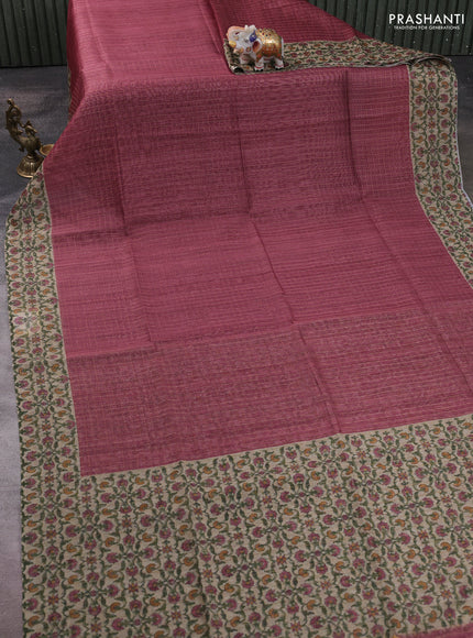 Art chanderi saree pastel maroon and beige with allover checked pattern and printed border