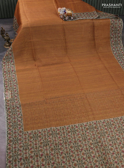 Art chanderi saree mustard yellow and beige with allover checked pattern and printed border