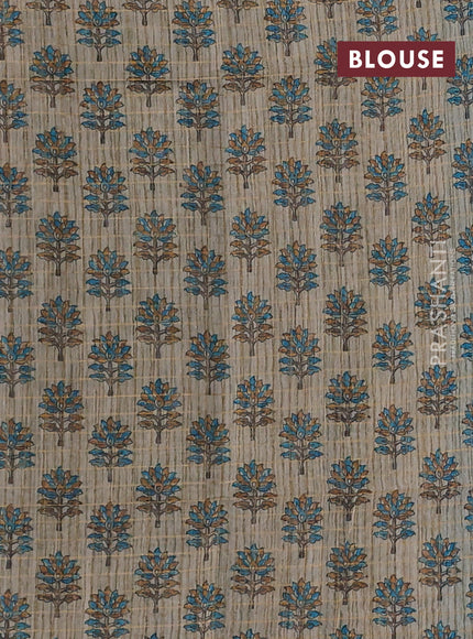 Art chanderi saree teal blue and beige with allover checked pattern and printed border