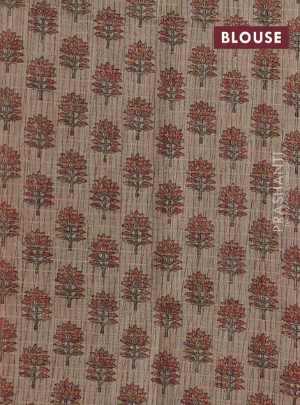 Art chanderi saree rustic orange and beige with allover checked pattern and printed border