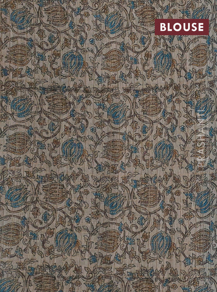 Art chanderi saree teal blue and beige with allover checked pattern and printed border