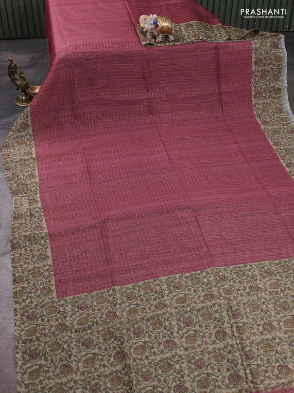 Art chanderi saree pastel maroon and beige with allover checked pattern and printed border