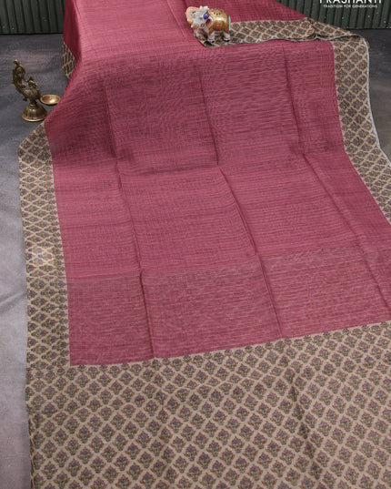 Art chanderi saree pastel maroon and beige with allover checked pattern and printed border