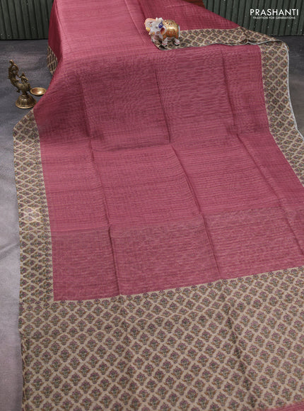 Art chanderi saree pastel maroon and beige with allover checked pattern and printed border