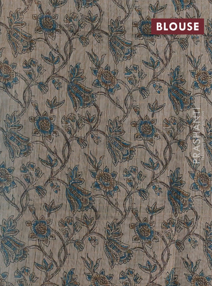 Art chanderi saree teal blue and beige with allover checked pattern and printed border