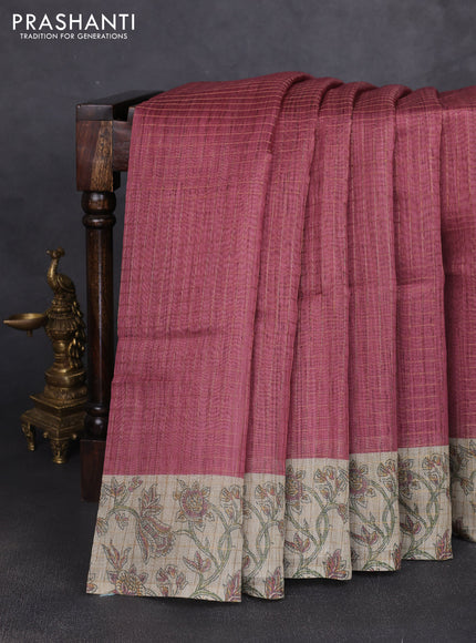 Art chanderi saree pastel maroon and beige with allover checked pattern and printed border