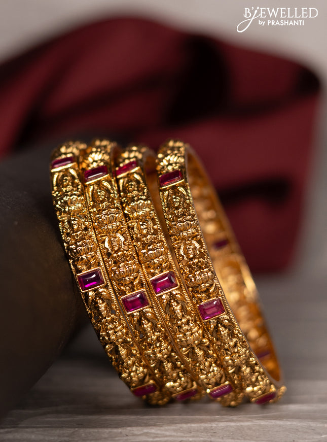 Antique bangle lakshmi design with pink kemp stones