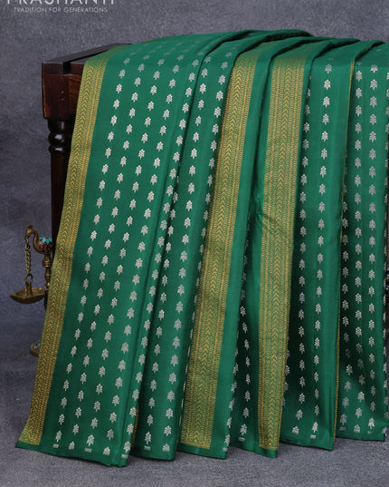 Pure kanjivaram silk saree green with allover zari weaves in borderless style