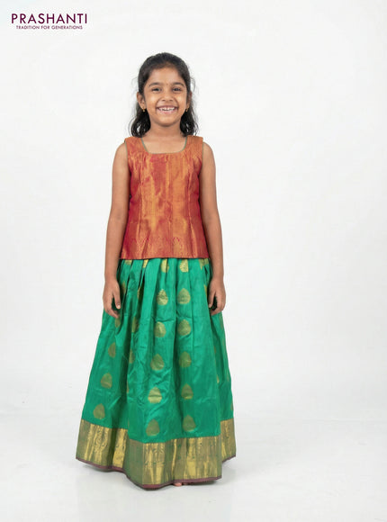 Silk kids lehenga pink and green with zari woven brocade weaves and zari buttas & zari border for 6-7 years