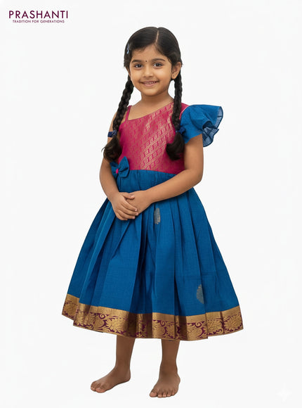 Silk kids frock pink and cs blue with zari woven brocade weaves and zari woven border for 3-4 years