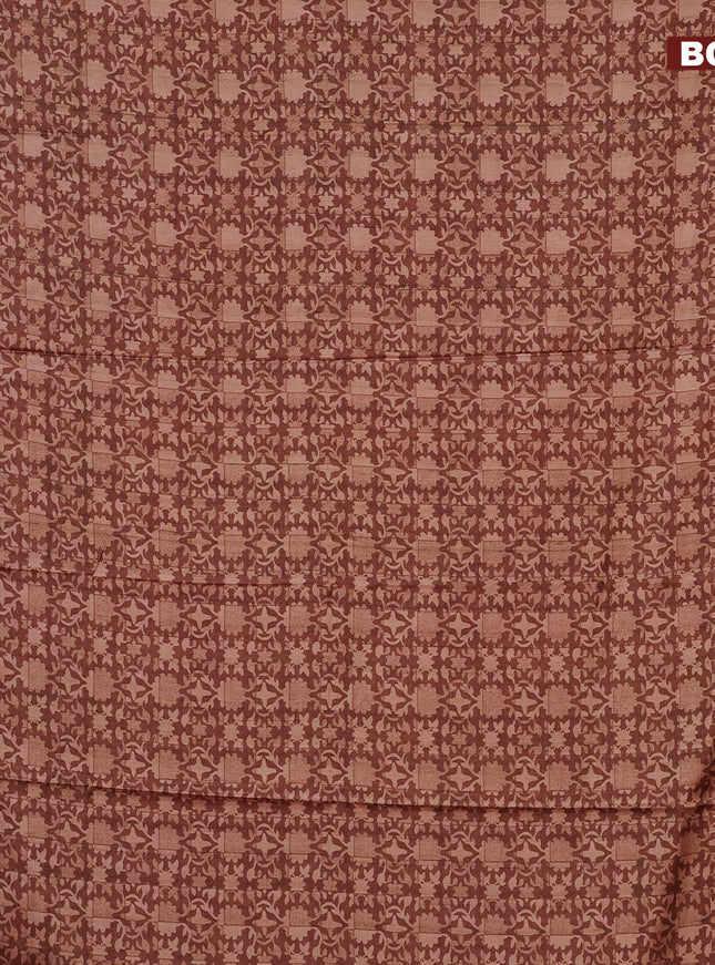 Semi kanchipuram silk saree rust shade and purple with allover digital prints and zari woven border