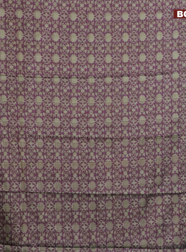 Semi kanchipuram silk saree mild purple and teal green with allover digital prints and zari woven border