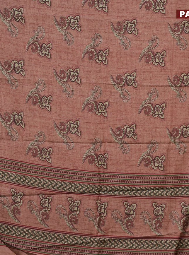 Semi kanchipuram silk saree brown and teal green with allover floral butta prints and zari woven border