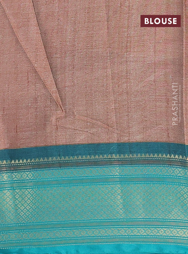 Semi kanchipuram silk saree brown and teal green with allover floral butta prints and zari woven border