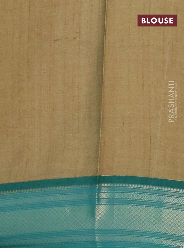Semi kanchipuram silk saree mehendi green and teal green with allover floral butta prints and zari woven border
