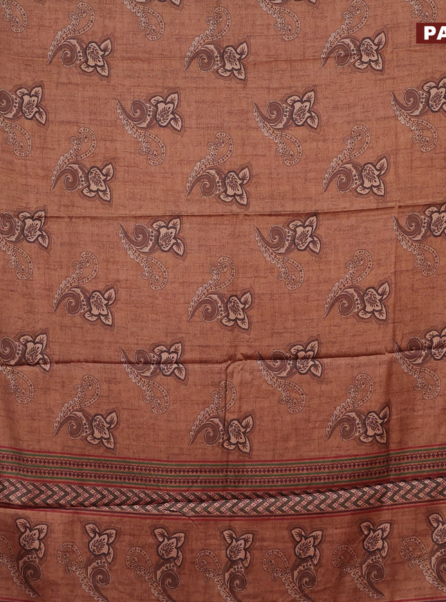 Semi kanchipuram silk saree brown and purple with allover floral butta prints and zari woven border