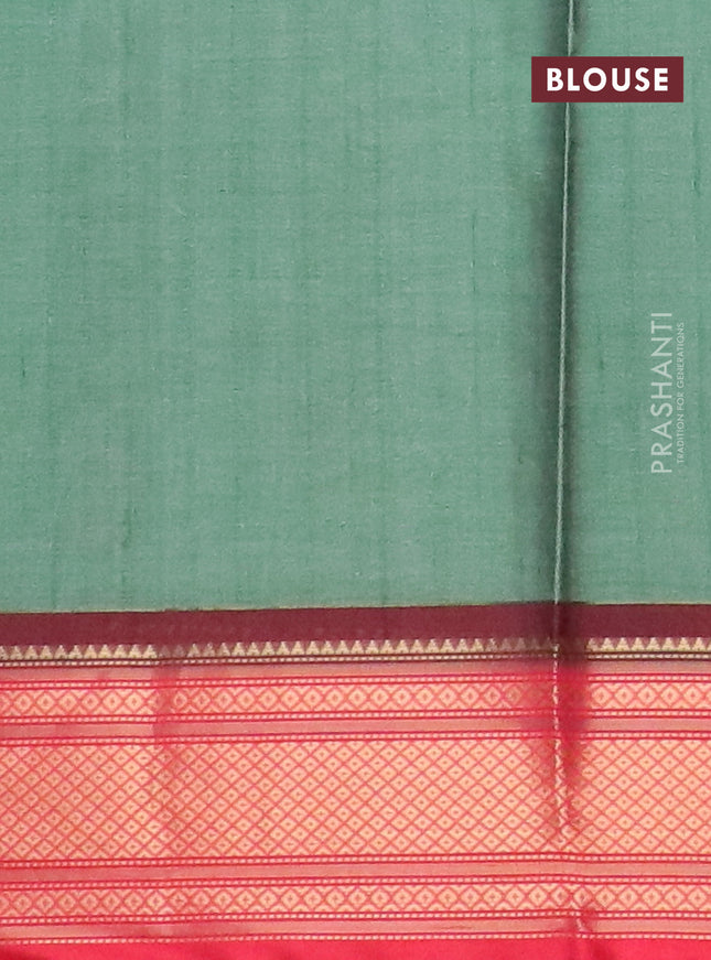 Semi kanchipuram silk saree green and red with allover floral butta prints and zari woven border