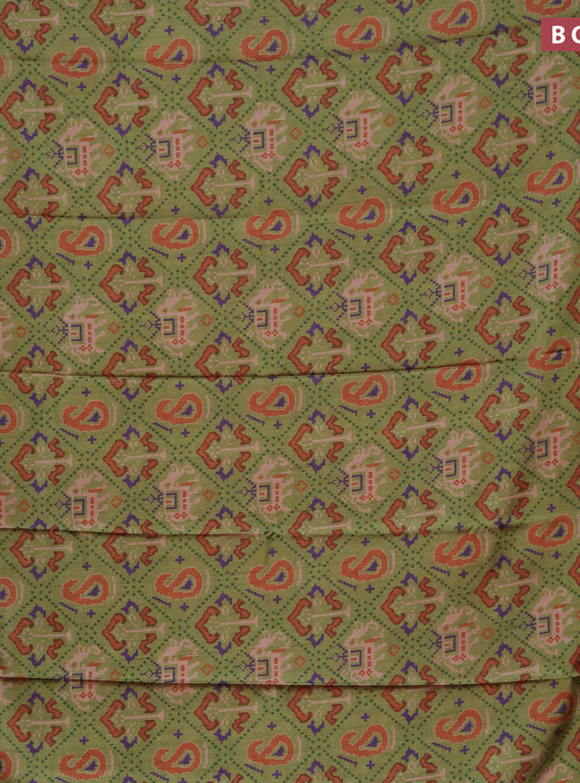 Semi kanchipuram silk saree mehendi green and red with allover digital prints and zari woven border