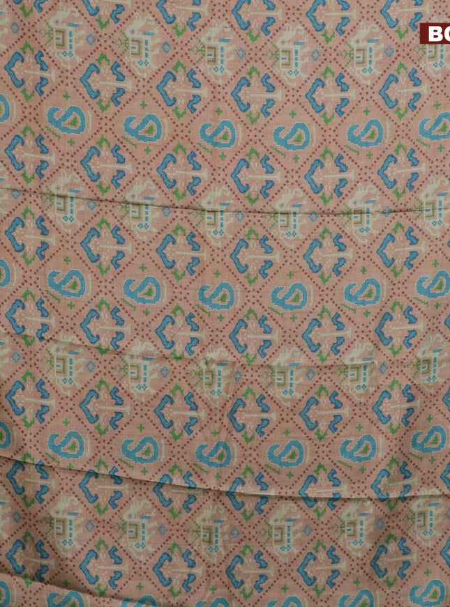 Semi kanchipuram silk saree sandal and teal blue with allover digital prints and zari woven border