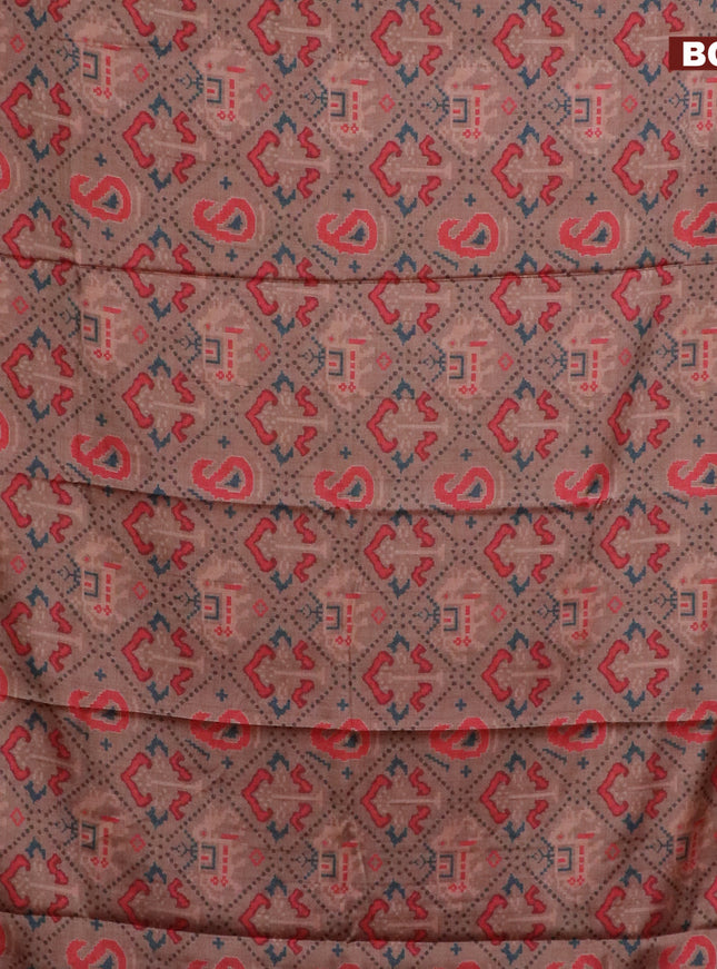 Semi kanchipuram silk saree brown and red with allover digital prints and zari woven border