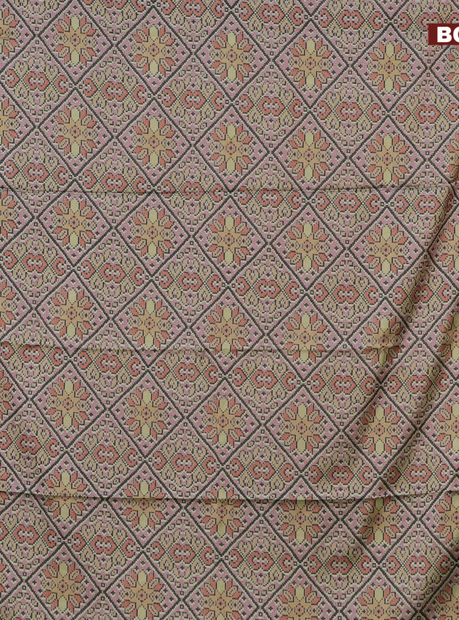 Semi kanchipuram silk saree pastel pink and teal green with allover digital prints and zari woven border