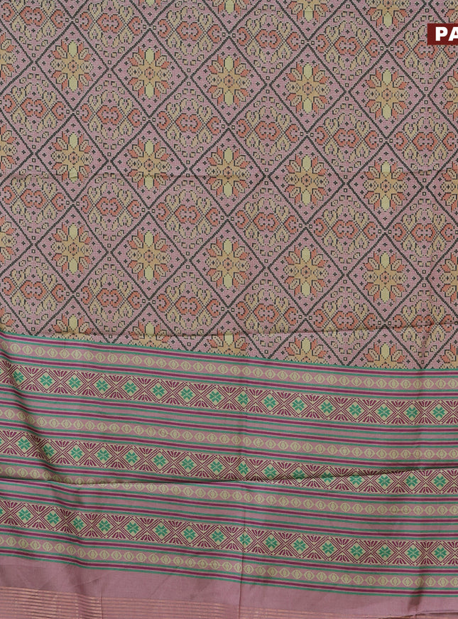 Semi kanchipuram silk saree pastel pink and teal green with allover digital prints and zari woven border