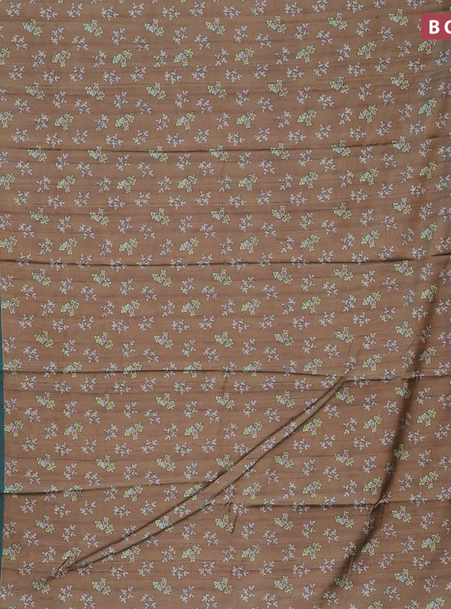 Semi kanchipuram silk saree brown and teal green with allover butta digital prints and zari woven border