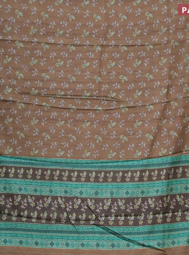 Semi kanchipuram silk saree brown and teal green with allover butta digital prints and zari woven border