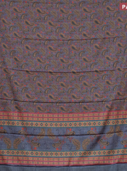 Semi kanchipuram silk saree grey and red with allover digital prints and zari woven border