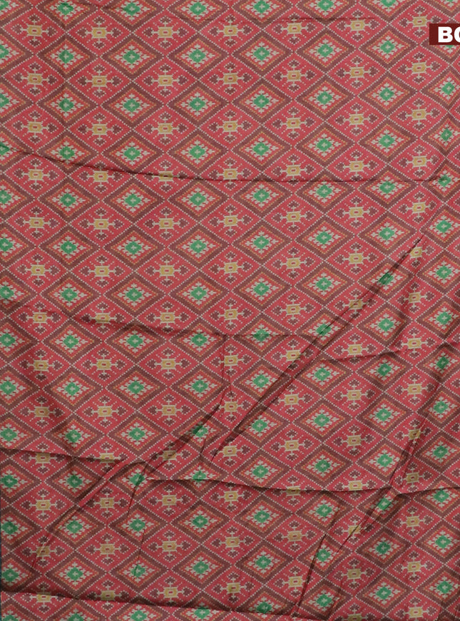 Semi kanchipuram silk saree red and teal green with allover ikat digital prints and zari woven border