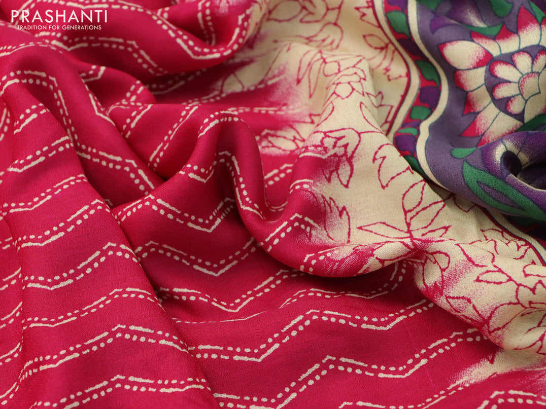 Semi georgette saree pink with allover zig zag prints and long zari woven border