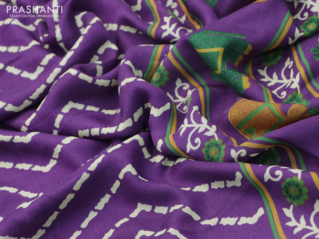 Semi georgette saree violet with allover zig zag prints and long zari woven border