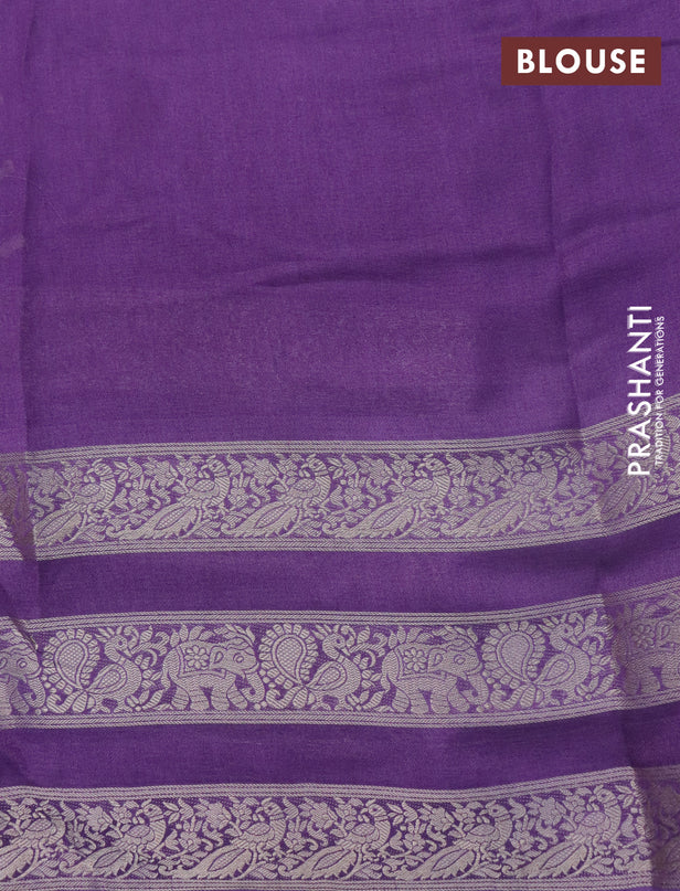 Semi georgette saree violet with allover zig zag prints and long zari woven border