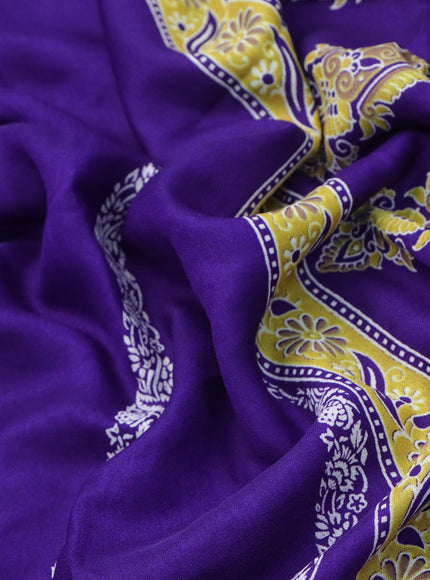 Semi georgette saree violet with allover prints and long zari woven border