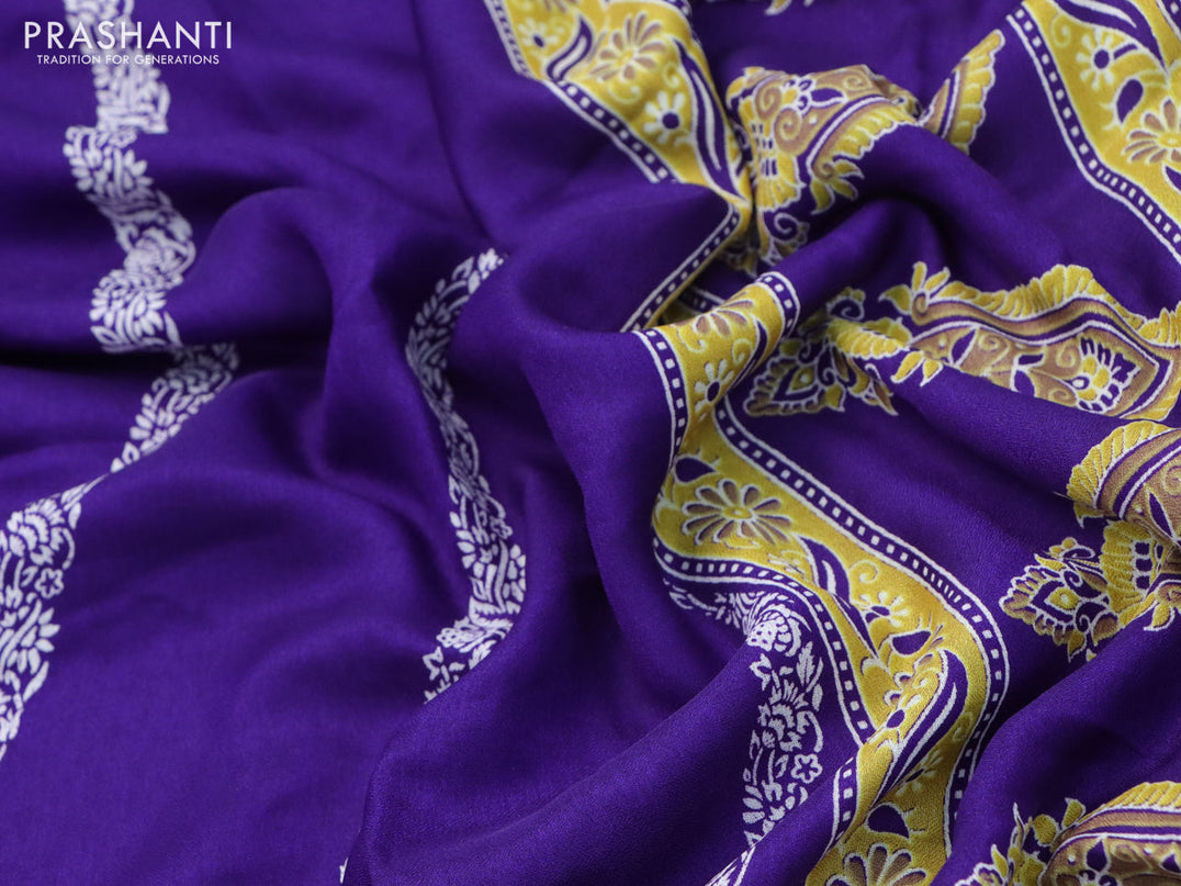 Semi georgette saree violet with allover prints and long zari woven border