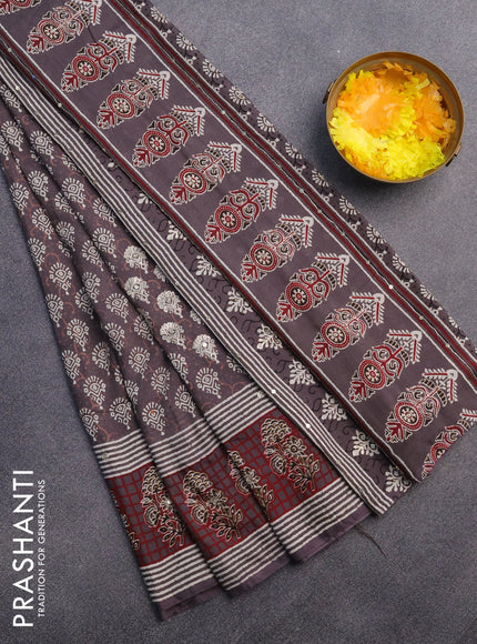 Muslin silk saree grey and maroon with allover butta prints & pita work and printed border