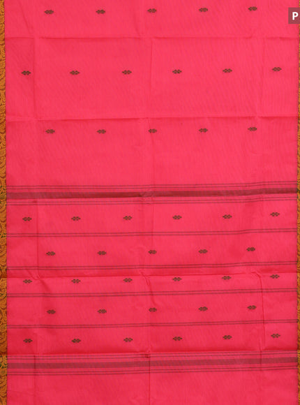 Chettinad cotton saree candy pink and dual shade of green with thread woven buttas and thread woven simple border & woven blouse