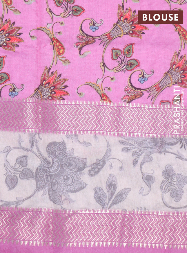 Muslin silk saree pink and beige with allover ikat weaves and rettapet zari woven printed border