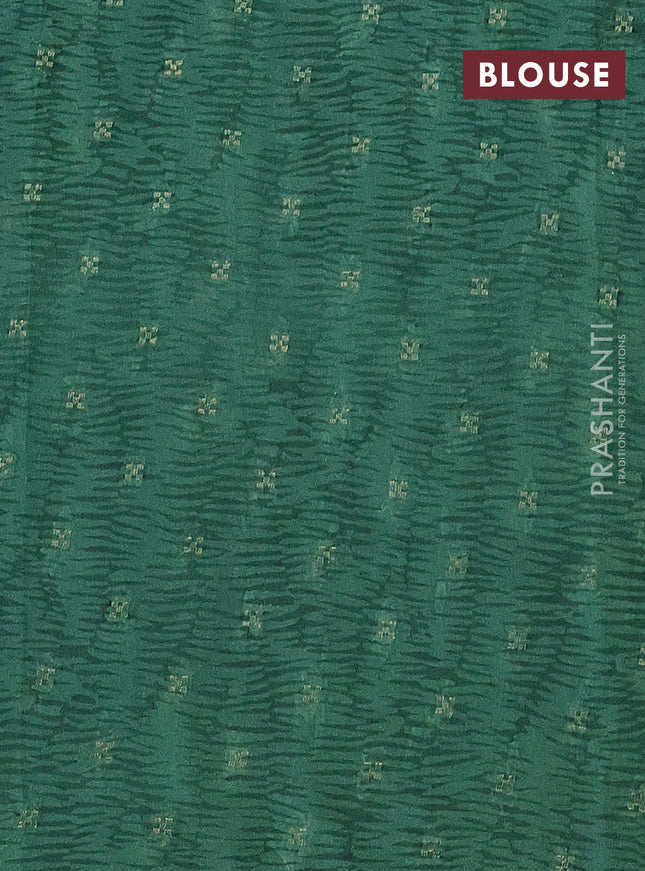 Semi crepe saree green and light green with kalamkari prints and long zari woven simple border