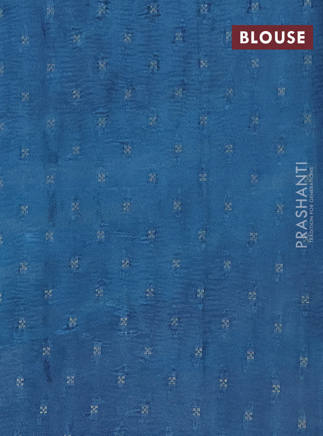 Semi crepe saree peacock blue and teal blue with kalamkari prints and long zari woven simple border