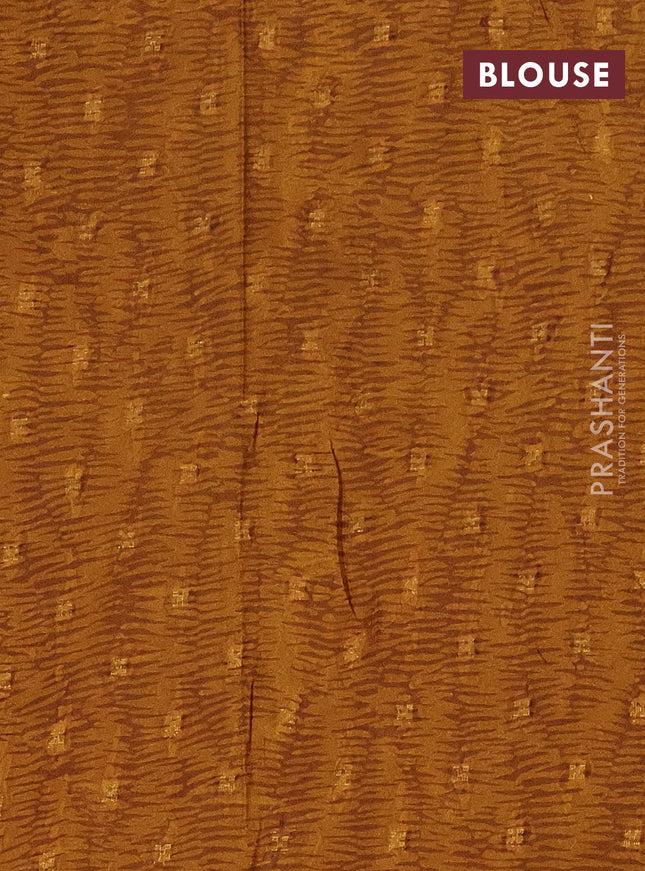 Semi crepe saree mustard shade and brown shade with kalamkari prints and long zari woven simple border