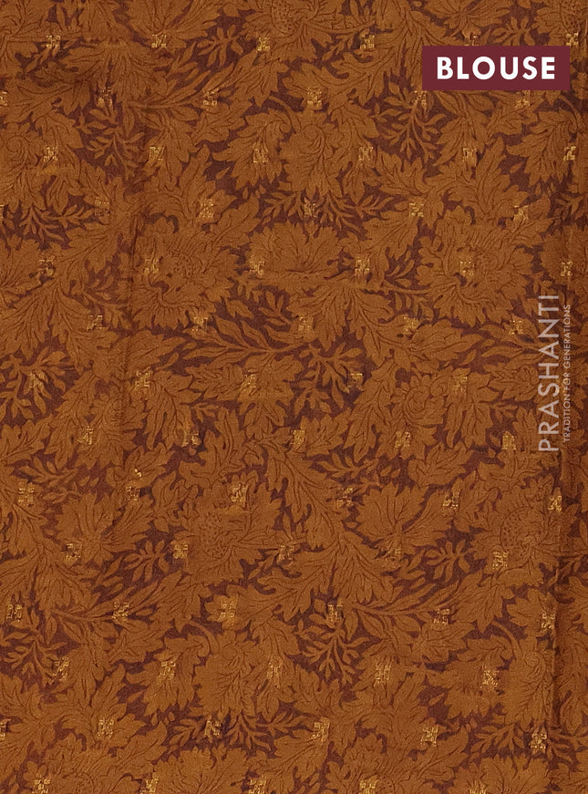 Semi crepe saree mustard shade and rosy brown with kalamkari prints and long zari woven simple border