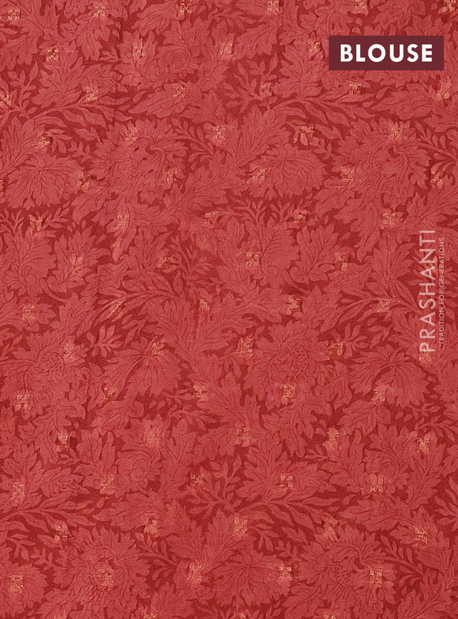 Semi crepe saree red and rust shade with kalamkari prints and long zari woven simple border